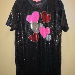 NWT Simply Southern Sequined Dress Short Sleeve NWT L/XL Hearts Valentines Day